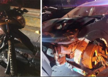 Motocilista INVADE CARRIL y CHOCA DE FRENTE contra un automóvil en el Vado de La Talleres